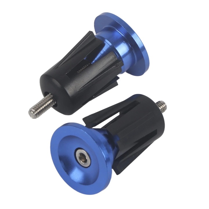 Set 2 Capace pentru Manere Bicicleta din Aluminiu, Negru/Albastru, 44x24mm