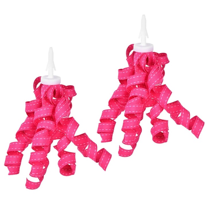Set de ciucuri pentru ghidon bicicleta copii, roz, material textil si plastic, 2 bucati