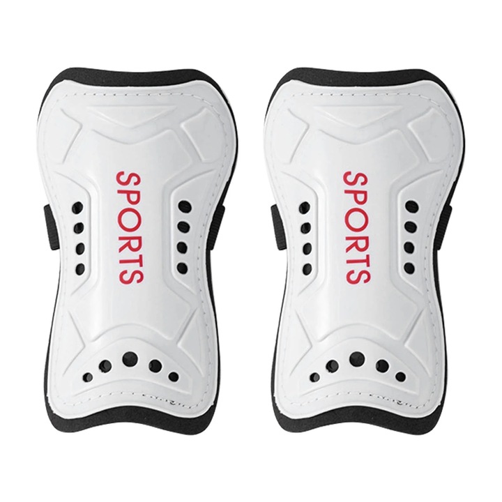 Set 2 protectii tibiale pentru fotbal, alb, 70g, alb, S