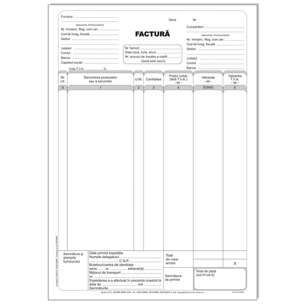 Factura Fiscala A4 2exemplare Hartie Offset Emag Ro