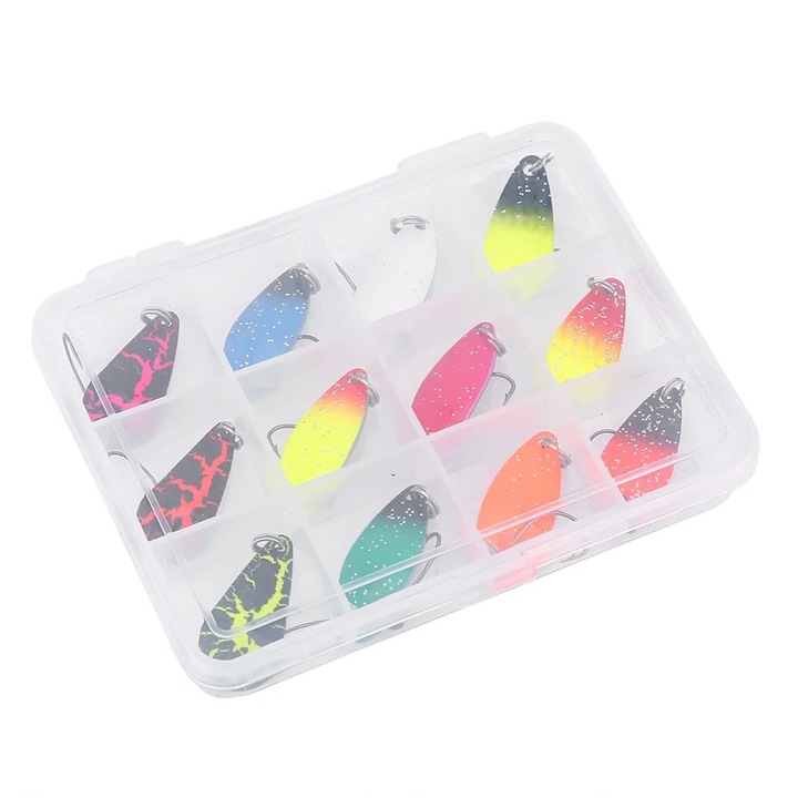 Set 12 momeli pentru pescuit, metalice, 3x0.7cm, multicolor, 73g