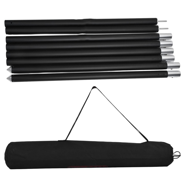 Set 2.8M 33mm Stalpi pentru Cort din Aluminiu, Negru Mat, pentru Camping si Drumetii
