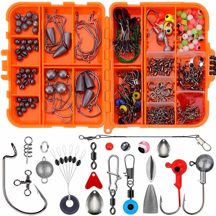 Set 257 Momeli pentru Pescuit, Metal/ABS, cu Cutie de Depozitare, Multicolor