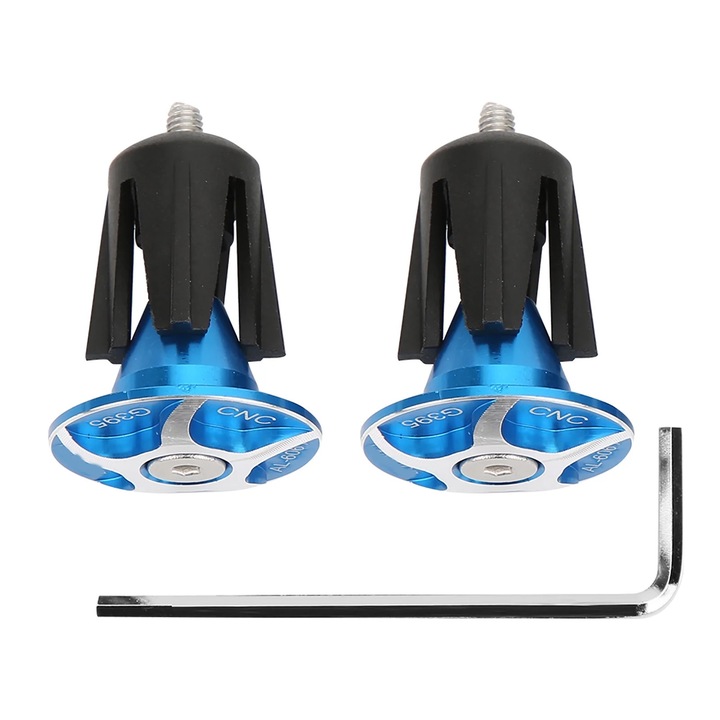 Set 2 Capace pentru Manere Bicicleta, din Aluminiu, Negru/Albastru, 27.8mm