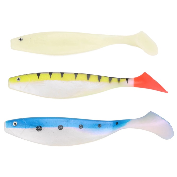 Set 3 momeli artificiale T Tail din silicon, 200g, pentru pescuit in apa sarata si dulce