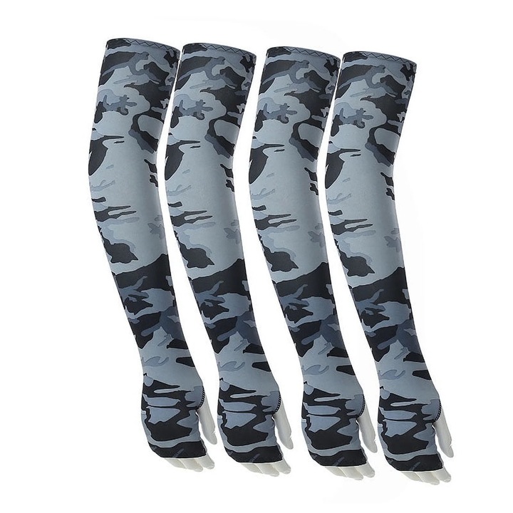 Set 4 bucati maneci de protectie UV, gri, pentru ciclism, din matase rece