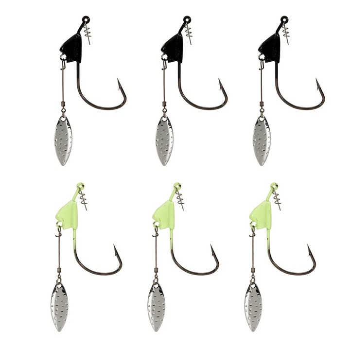 Carlige pescuit set 6g/11g, fluorescent verde si negru, material otel carbon, ambalate in cutie