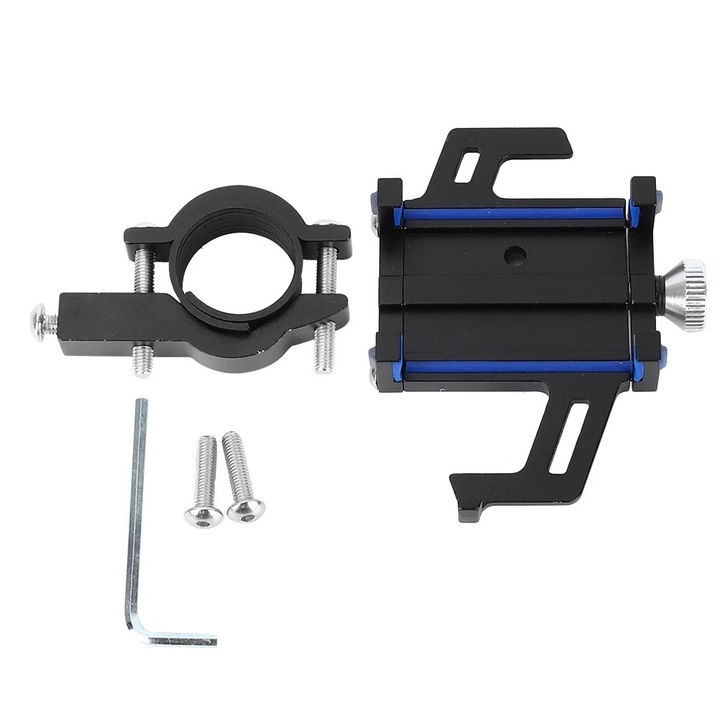 Suport bicicleta pentru telefon, set, aluminiu, ajustabil 55-95mm, negru, albastru