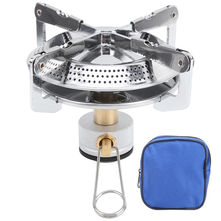 Arzător camping, inox, portabil, suport butan, 17x7cm