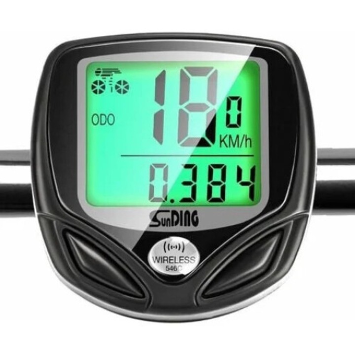 Computer de bicicleta, 16 functii, wireless, negru, PVC