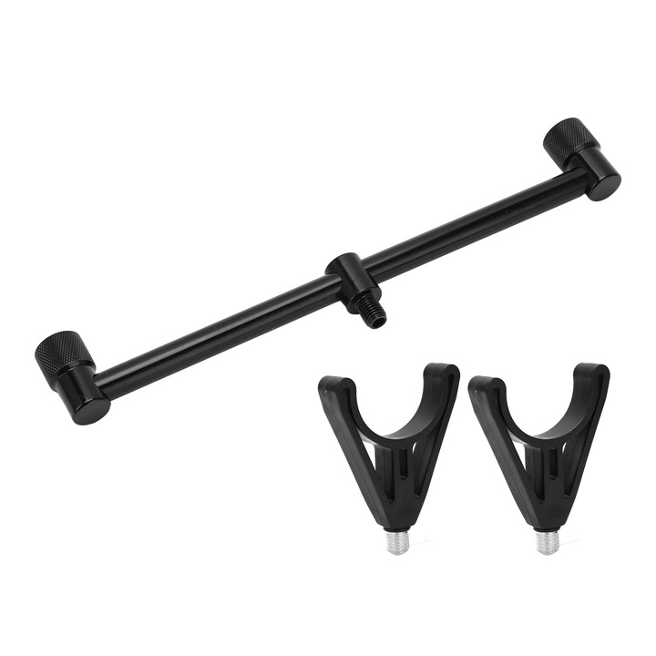 Suport pentru undite de pescuit, 2 capete, 25cm, negru, ABS/inox/aliaj de aluminiu