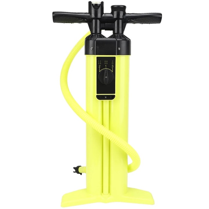 Pompa manuala cu doua tuburi si manometru pentru paddle board, galben
