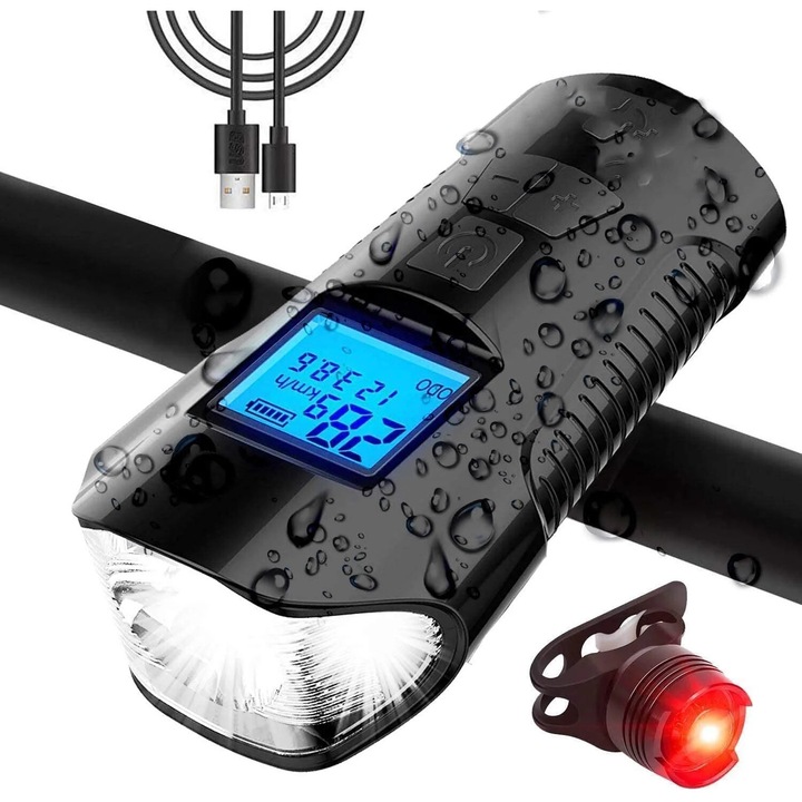 Set lumini bicicleta LED, impermeabile, 11x6x7cm, 300 lumeni, reincarcabile