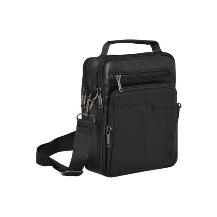 Мъжка чанта 7760012, Естествена кожа, 18/22/8 см, Черна