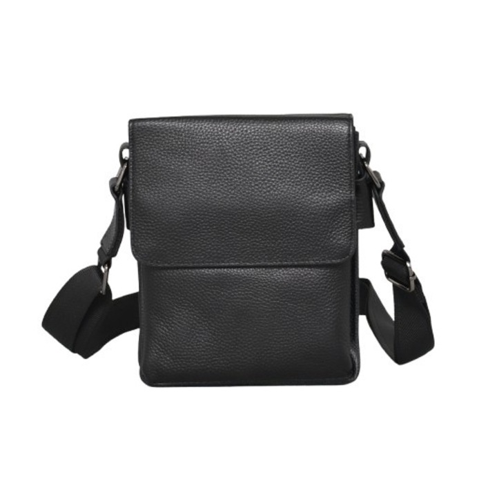 Férfi táska 9803182, Valódi bőr, 17/21/7 cm, Fekete