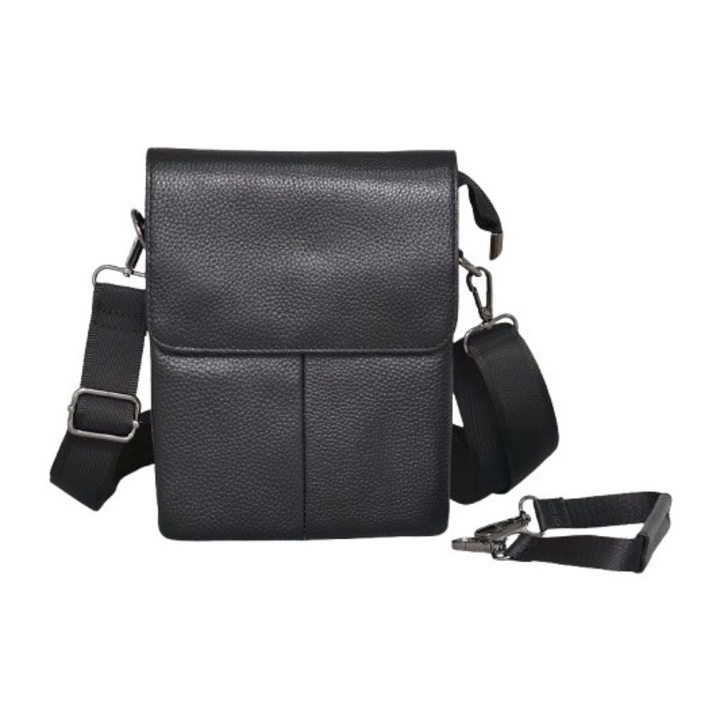 Мъжка чанта 980322, Естествена кожа, 17/22/5 см, Черна