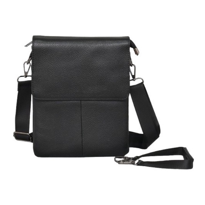 Férfi táska 9904053, Valódi bőr, 20/25/6 cm, Fekete