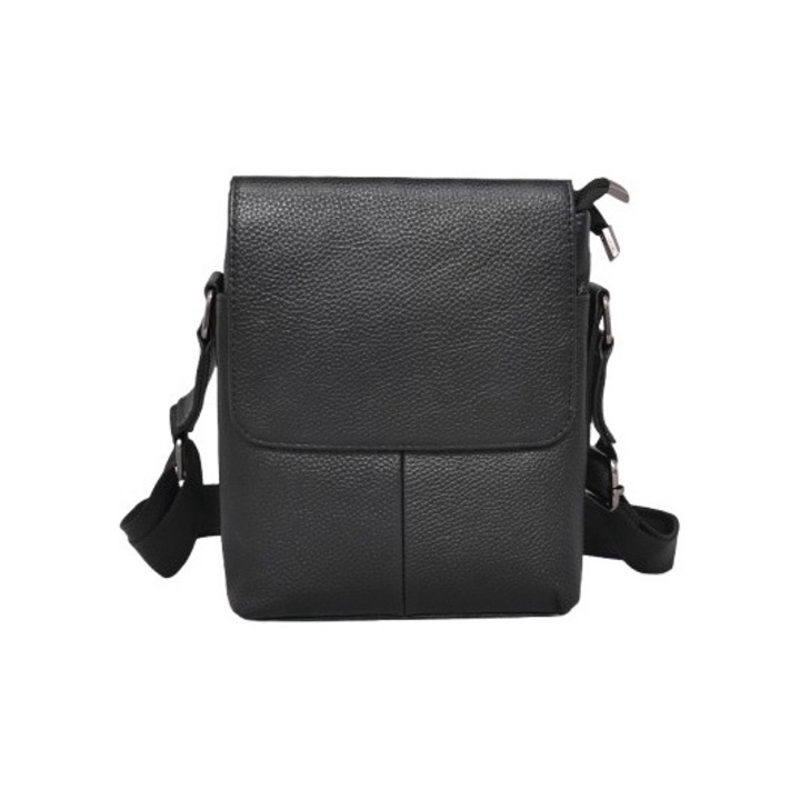 Férfi táska 9904152, Valódi bőr, 18/23/6 cm, Fekete