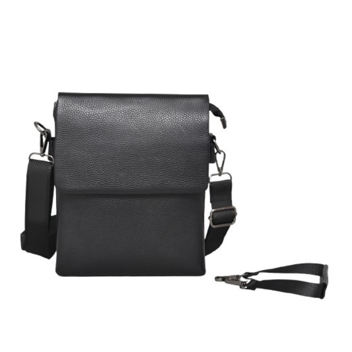 Férfi táska 9904183, Valódi bőr, 20/25/4 cm, Fekete