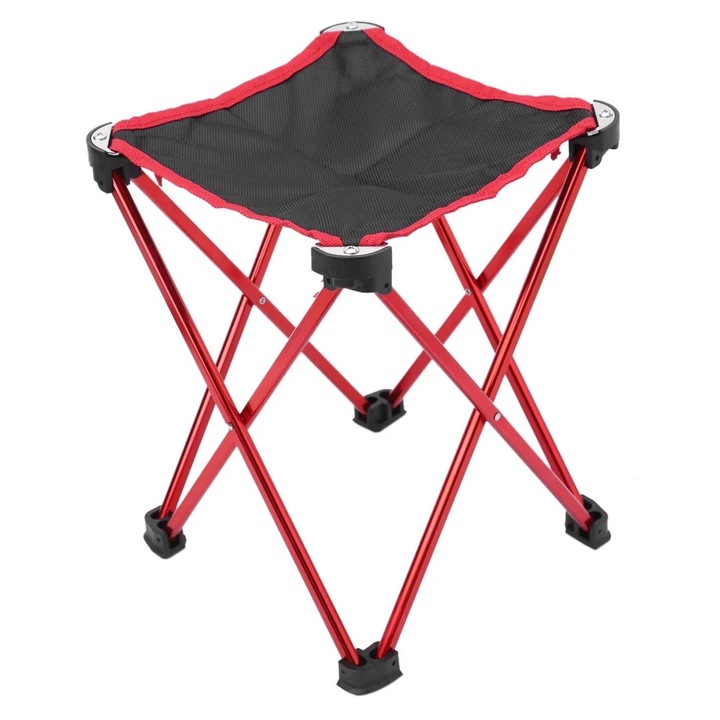 Scaun pliabil portabil, rosu si negru, 23x23x30cm, set cu geanta de depozitare