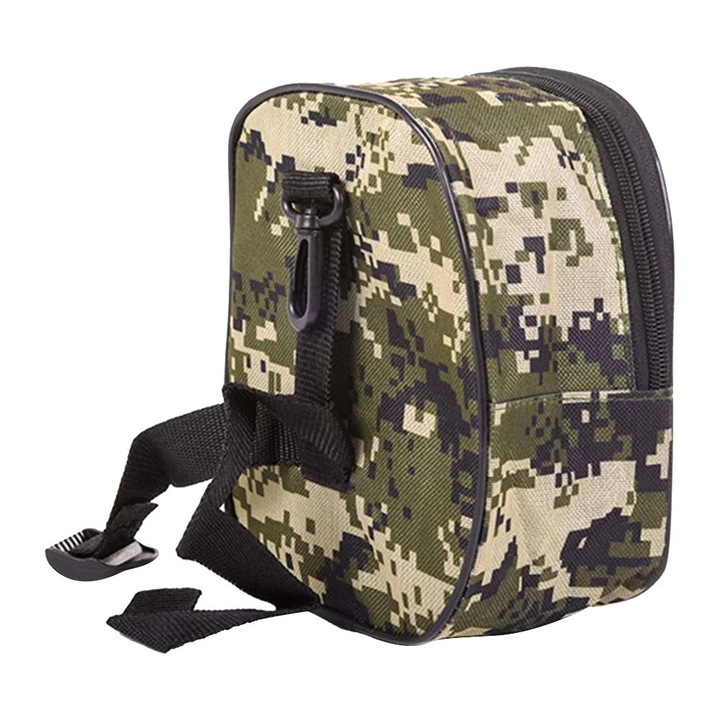 Geanta de pescuit, material Oxford, culoare neagra/camuflaj, dimensiuni 18x15x8cm