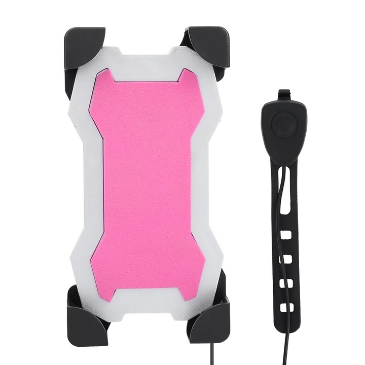 Suport telefon pentru bicicleta, PVC, roz, dimensiuni 18.2x9.4cm