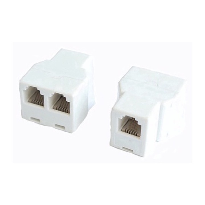Розетка, кутия преходна, LAN, RJ45 8pin(ж), 2xRJ45 8pin(ж)