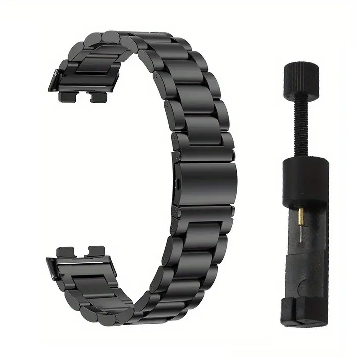 Cureaua VALLEY-77 pentru bratara fitness Huawei Band 8 si Band 9, Otel, Negru