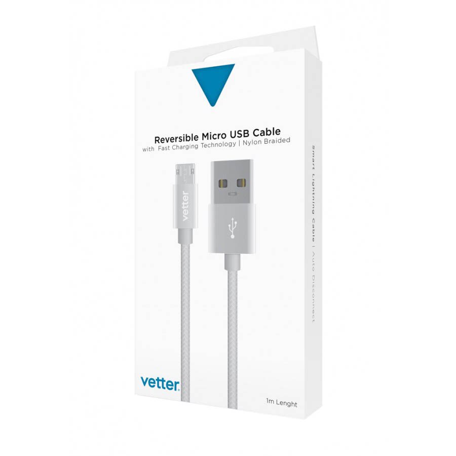 Cablu de date Vetter Reversibil Micro USB, Nylon, 1m, Grey