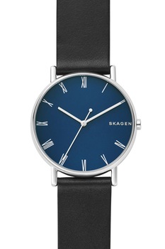 Skagen, Ceas cu o curea de piele Signatur, Negru Skagen, Ceas cu o curea de piele Signatur, Negru