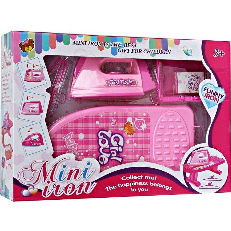 Fier de calcat pentru copii, set de joaca, 6 piese, roz