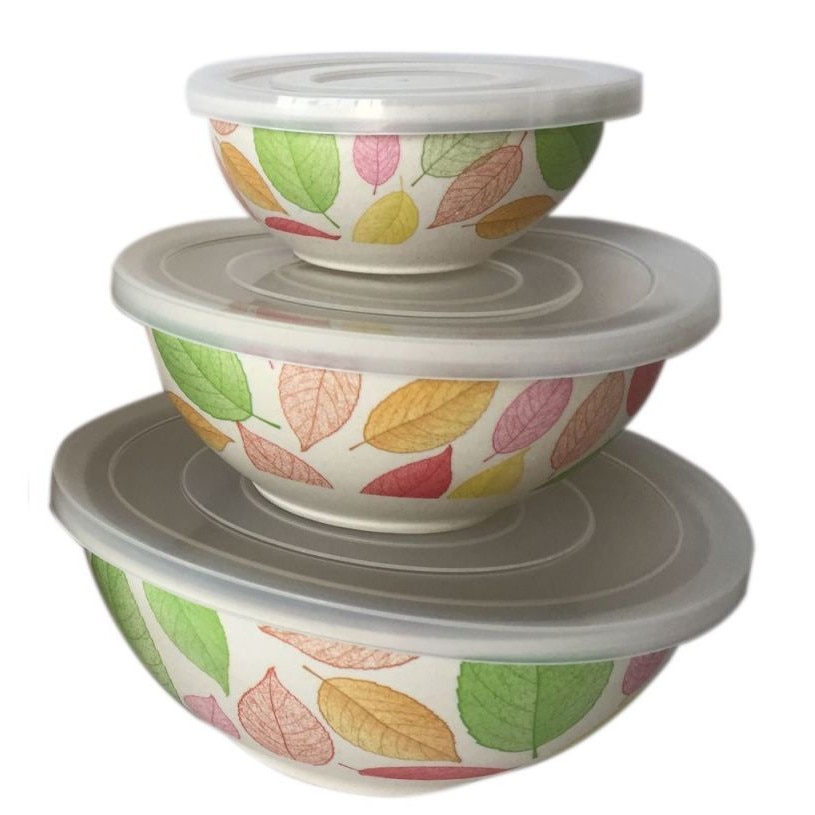 Set 3 caserole din fibre bambus Grunberg BM002, Capac, Frunze