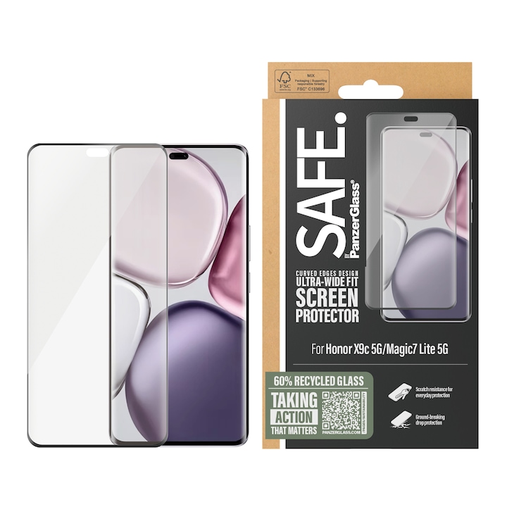 Стъклен протектор Safe за Honor X9c, Magic 7 Lite 5G, UWF, Прозрачен