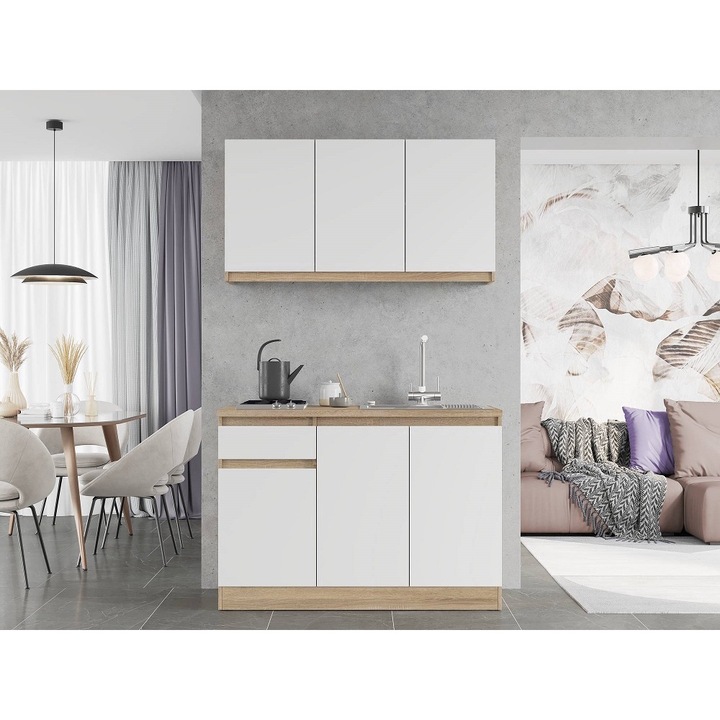 Комплект мебели за кухня, ЕКО К-5, Еверест Мебел, 120х204х60 см, Дъб Сонома/Алба