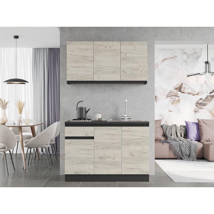 Комплект мебели за кухня, ЕКО К-5, Еверест Мебел, 120х204х60 см, Антрацит/Дъб крафт бял