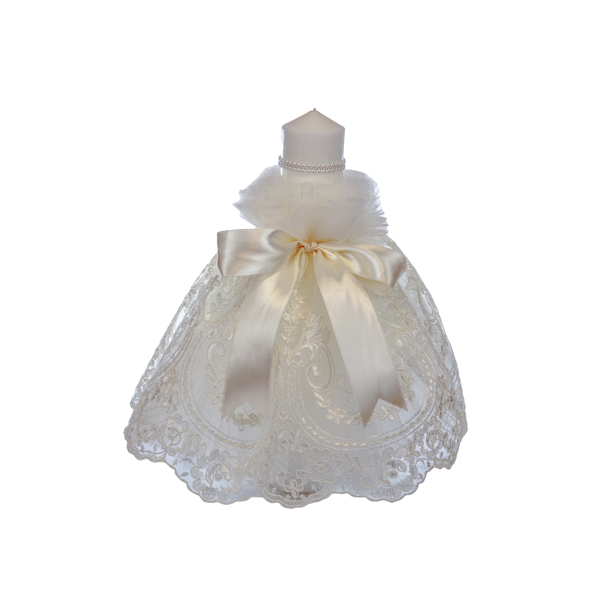 Lumanare botez cu dantela alba
