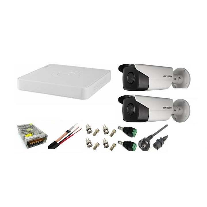 Kit supraveghere video Hikvision 5MP, cu 3 camere 5MP de exterior/interior si HDD 1 TB MK313
