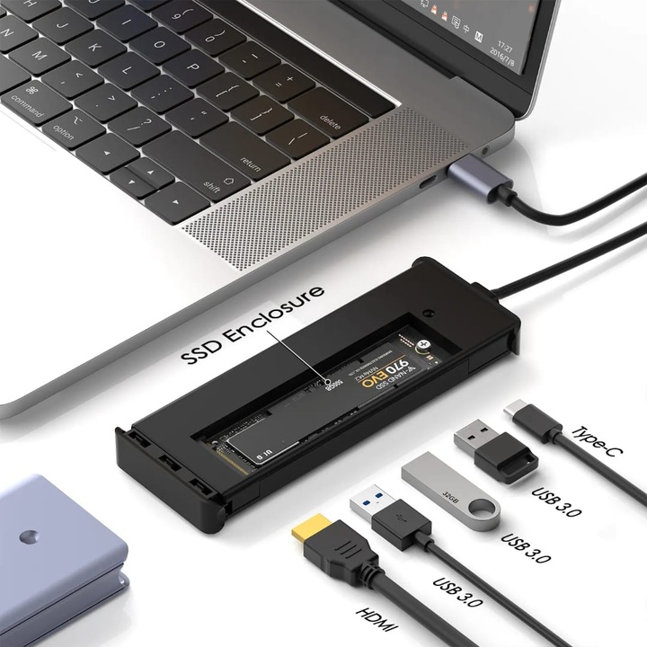 Докинг станция HUB USB -C 6 в 1 USB-C, M.2 NVMe SSD кутия, Q-Elite®, 1000 Mbps RJ45 Gigabit PortHDMI 4K 60Hz, USB 3.1Gen2 10Gbit/s 10Gbps, PD 100W