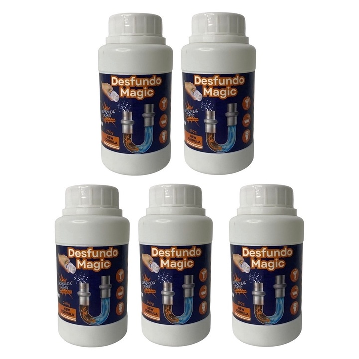 Set 5 Solutii Profesionala pentru curatat tevile si instalatiile sanitare, DESFUNDO MAGIC, Granule Active 240g, HAPPY JOKER®