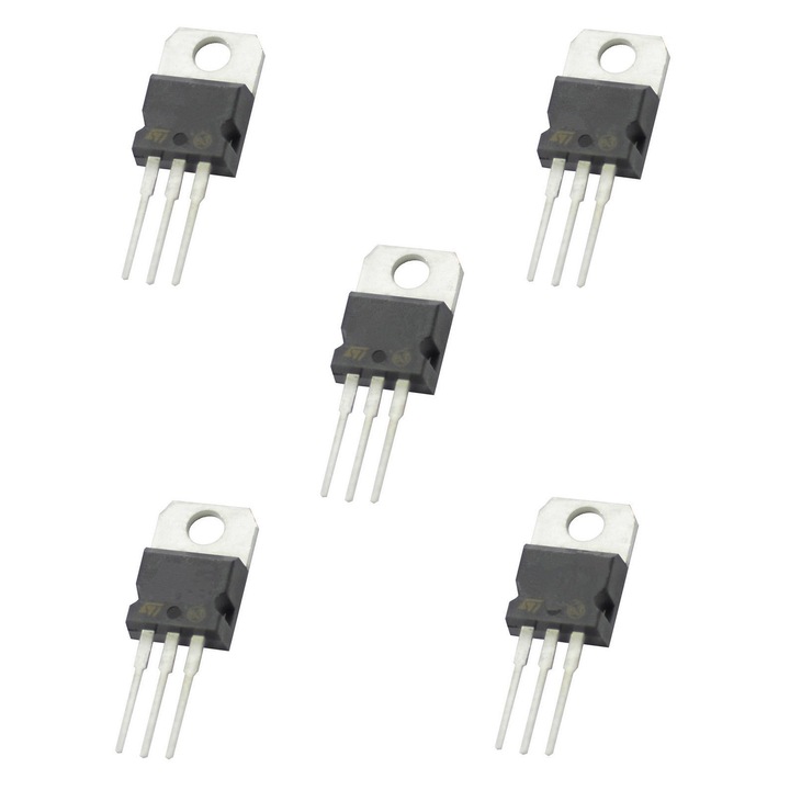 5 darabos készlet, TIP41C tranzisztor, NPN, bipoláris átmenet tranzisztor, 100V, 6A, TO-220, teljesítmény erősítés és kapcsolás, audio alkalmazások, vezérlő áramkörök, tápegységek, STMicroelectronics