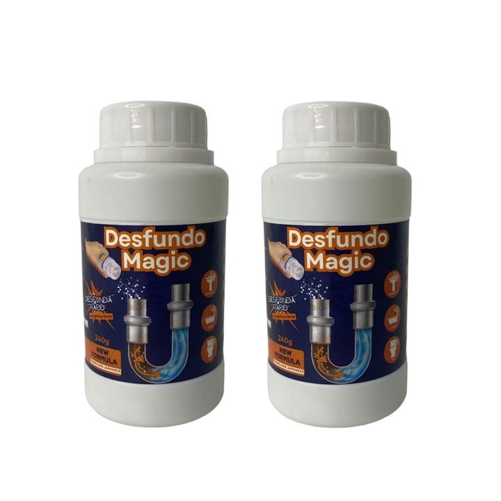 Set 2 Solutii Profesionala pentru curatat tevile si instalatiile sanitare, DESFUNDO MAGIC, Granule Active 240g, HAPPY JOKER®