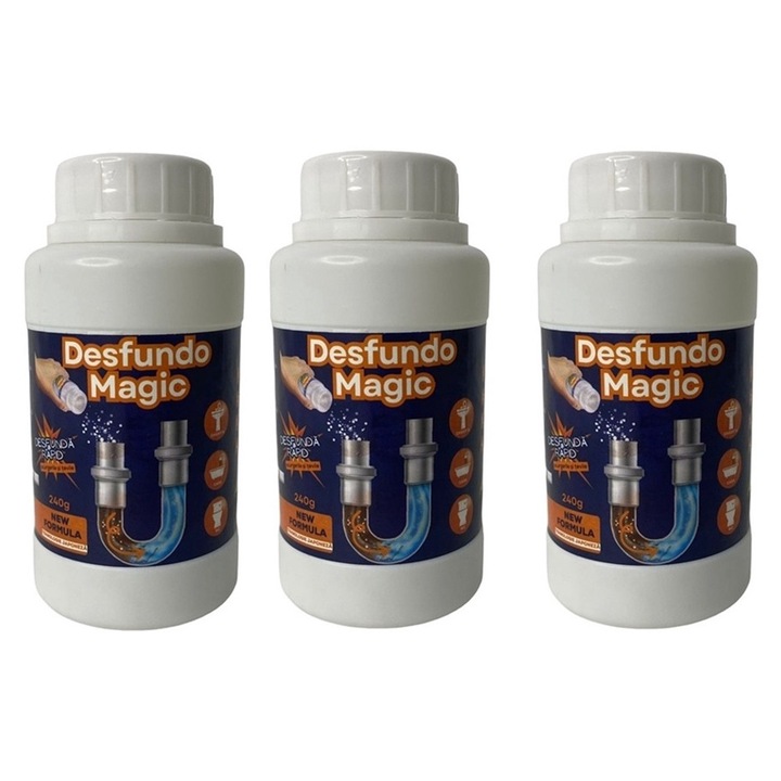 Set 3 Solutii Profesionala pentru curatat tevile si instalatiile sanitare, DESFUNDO MAGIC, Granule Active 240g, HAPPY JOKER®