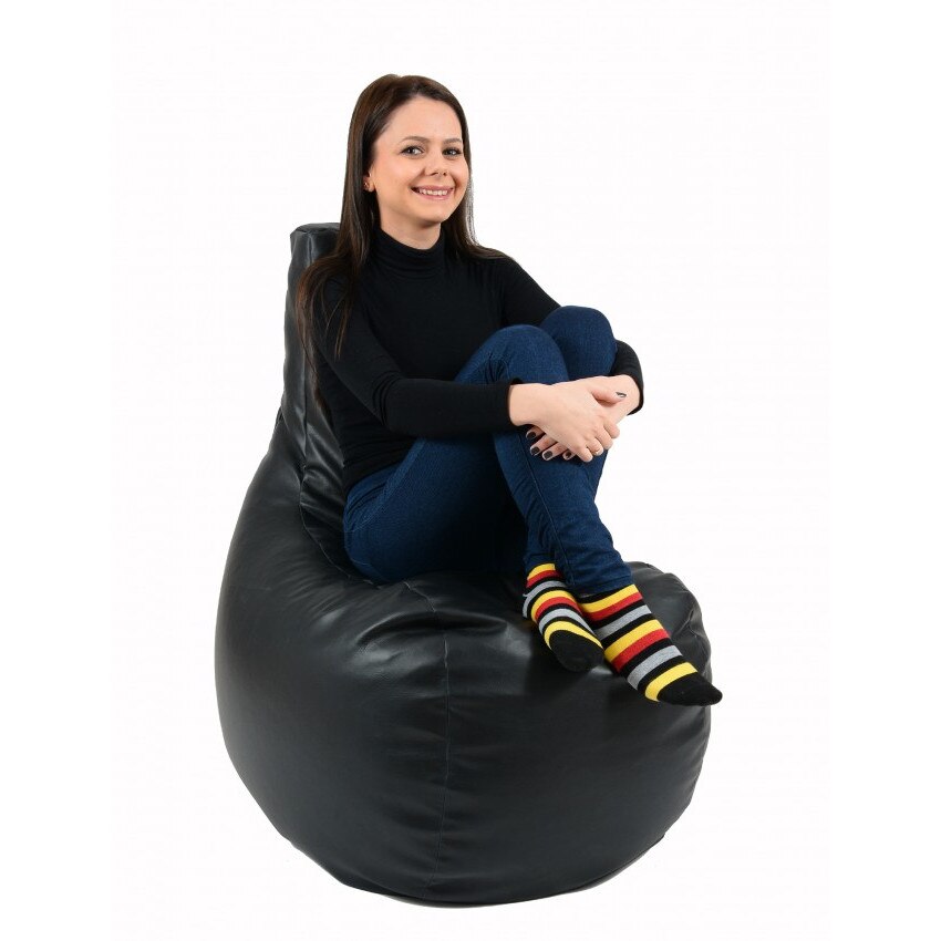 Fotoliu (Mediu) Sunlounger Evo - Back 2 Black (GAMA PREMIUM PU) umplut cu perle polistiren (fotoliu para marca Pufrelax) Fabricat in Romania
