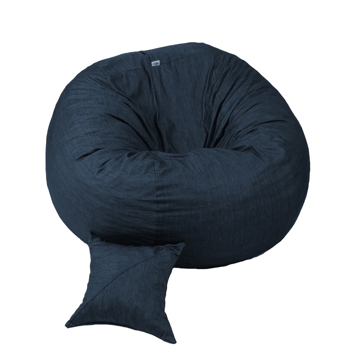 Set Fotoliu (Mare) King Size + Perna decorativa - Denim (Gama Premium) husa detasabila, Transformabil in pat, Fabricat in Romania, umplut cu fulgi de burete memory mix®, marca Pufrelax