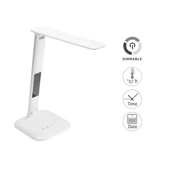 Lampa birou GALACTIC LED, 5W, 240lm, AC220-240V sau 5V DC, 50/60Hz, schimbarea temperaturii de culoare (3000K, 4000K, 6000K), dimabila, calendar, alarma, termometeru, alba Lampa birou GALACTIC LED, 5W, 240lm, AC220-240V sau 5V DC, 50/60Hz, schimbarea temperaturii de culoare (3000K, 4000K, 6000K), dimabila, calendar, alarma, termometeru, alba