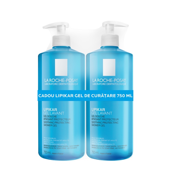 Pachet La Roche-Posay: Gel de curatare Lipikar pentru bebelusi, copii, adulti, piele sensibila, 2 x 750ml