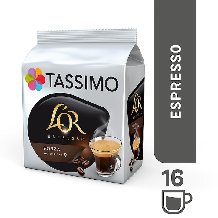 Capsule cafea, L'OR Tassimo Espresso Forza, intensitate 9, 16 bauturi x 60 ml, 16 capsule