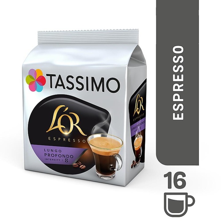 Cafea capsule, L'OR Tassimo Lungo Profundo, 16 buc x 120 ml, 16 capsule, 128 g