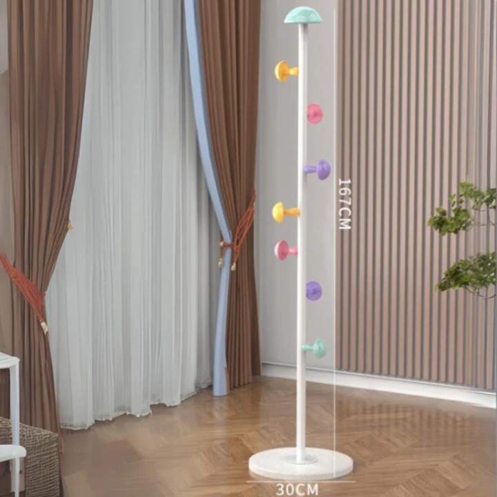 Ruhaakasztó, 7 akasztóval, gomba alakú, szénacélból, mérete 167 x 30 cm, fehér