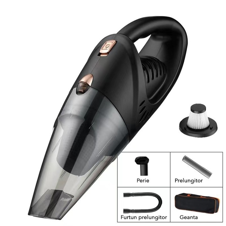 Aspirator Auto, Leski, pentru interiorul Automobilului, putere Turbo, alimentare DC 12 V, 42 x 14 cm, Negru